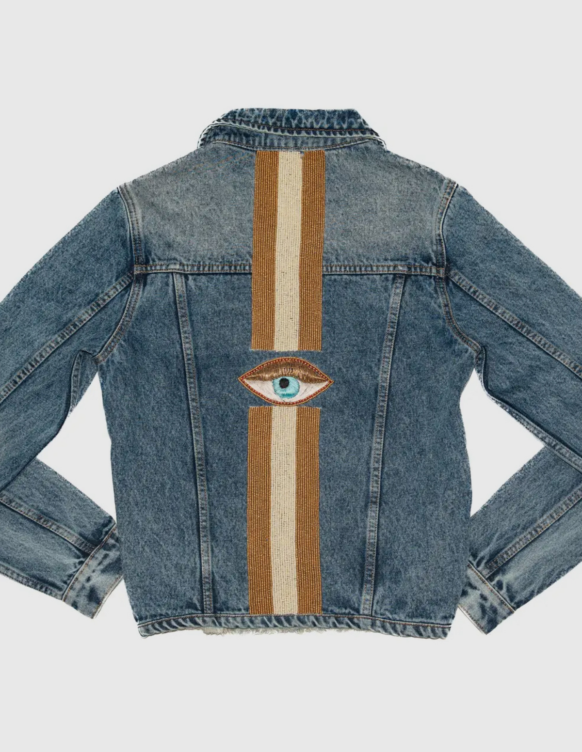 HAND EMBROIDERED EVIL EYE DENIM JACKET