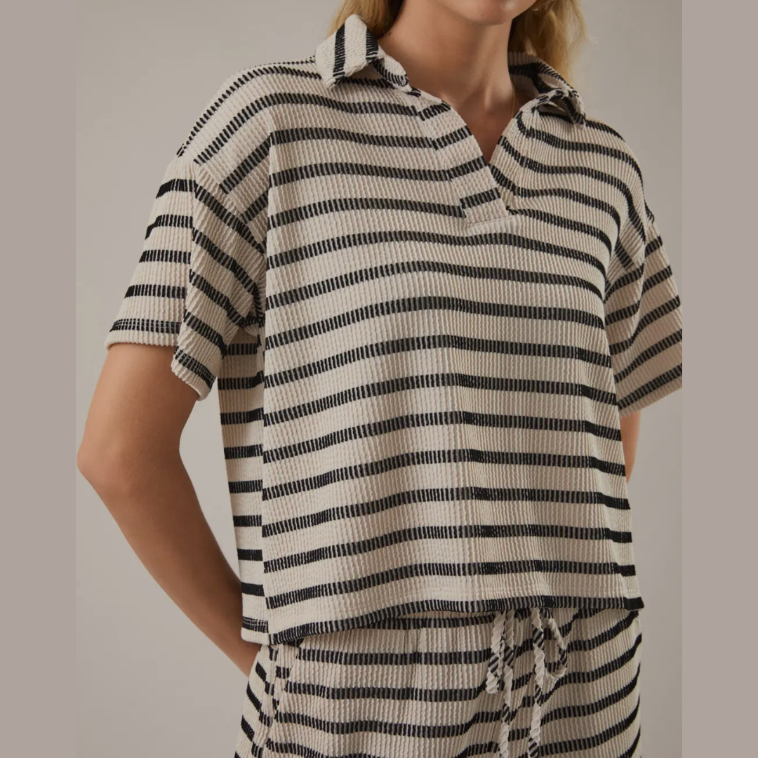 Gianna Striped Polo Shirt and Drawstring Shorts Set