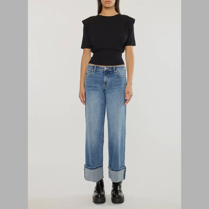 Gemma Mid Rise Studded Wide Leg Jeans with Regular Hem