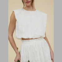 RESTOCKED White Eyelet Sleeveless Top & Shirts Set
