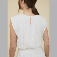 RESTOCKED White Eyelet Sleeveless Top & Shirts Set