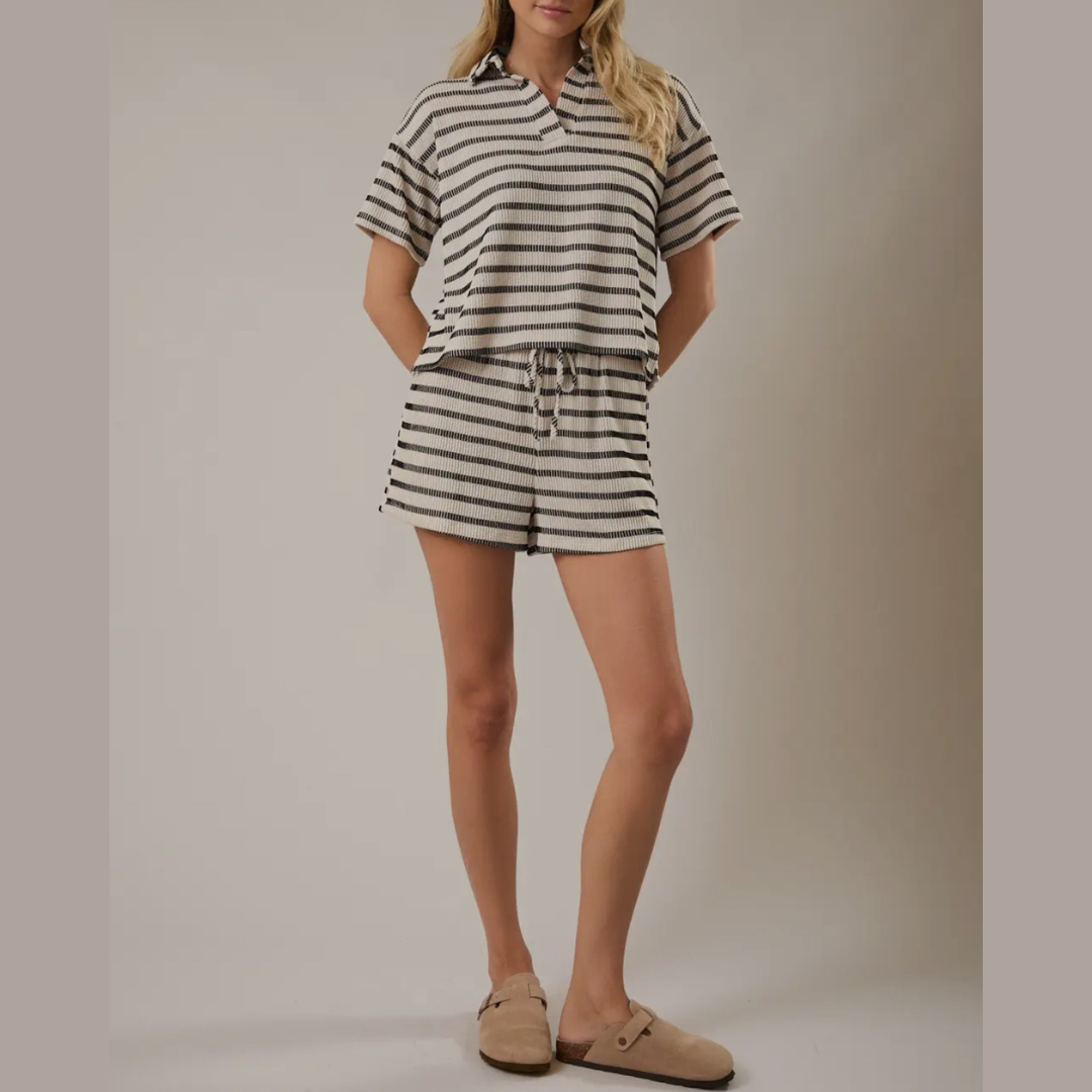 Gianna Striped Polo Shirt and Drawstring Shorts Set