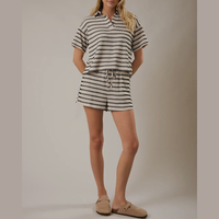 Gianna Striped Polo Shirt and Drawstring Shorts Set