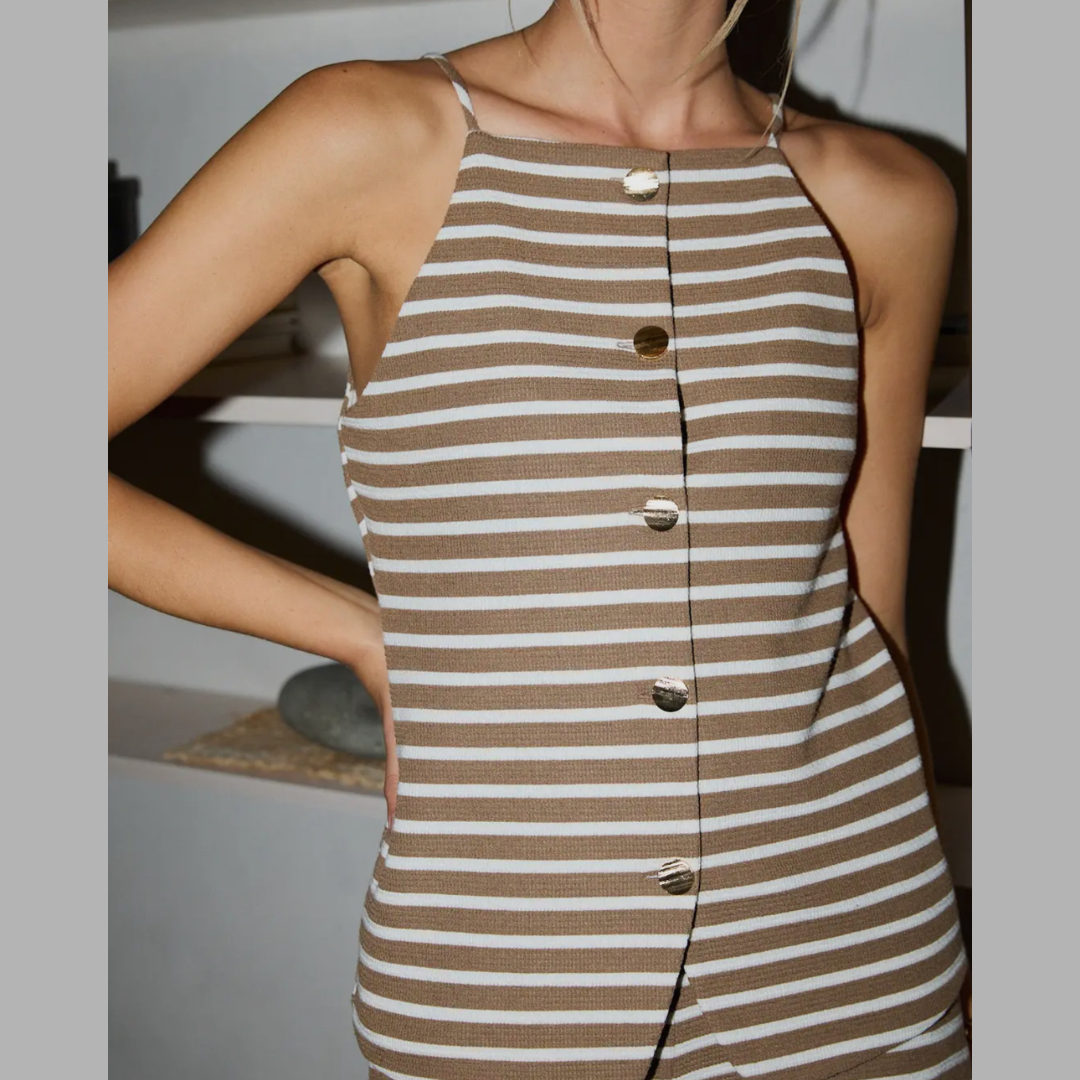 Eliana Spaghetti Strap Button-Down Top and Comfort Stretch-Waistband Shorts Set