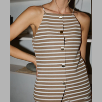 Eliana Spaghetti Strap Button-Down Top and Comfort Stretch-Waistband Shorts Set