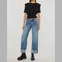 Gemma Mid Rise Studded Wide Leg Jeans with Regular Hem