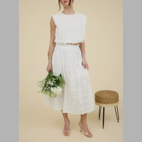 RESTOCKED White Eyelet Sleeveless Top & Shirts Set