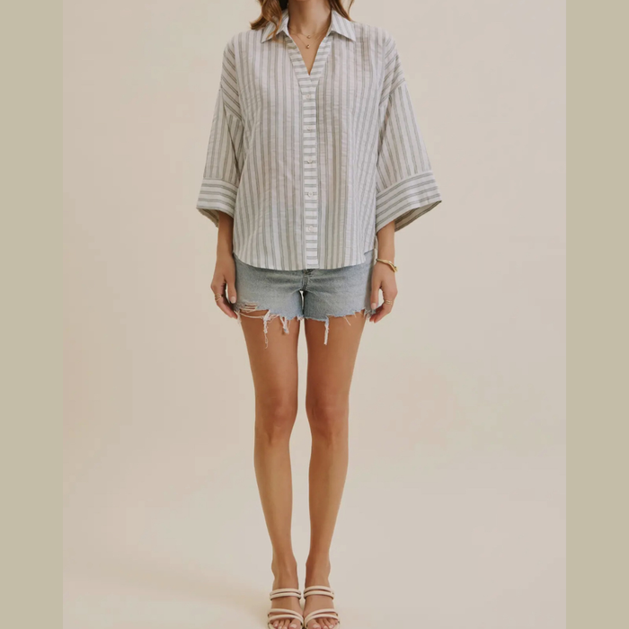 Elowen Oversized Striped Cotton Button-Down Shirt