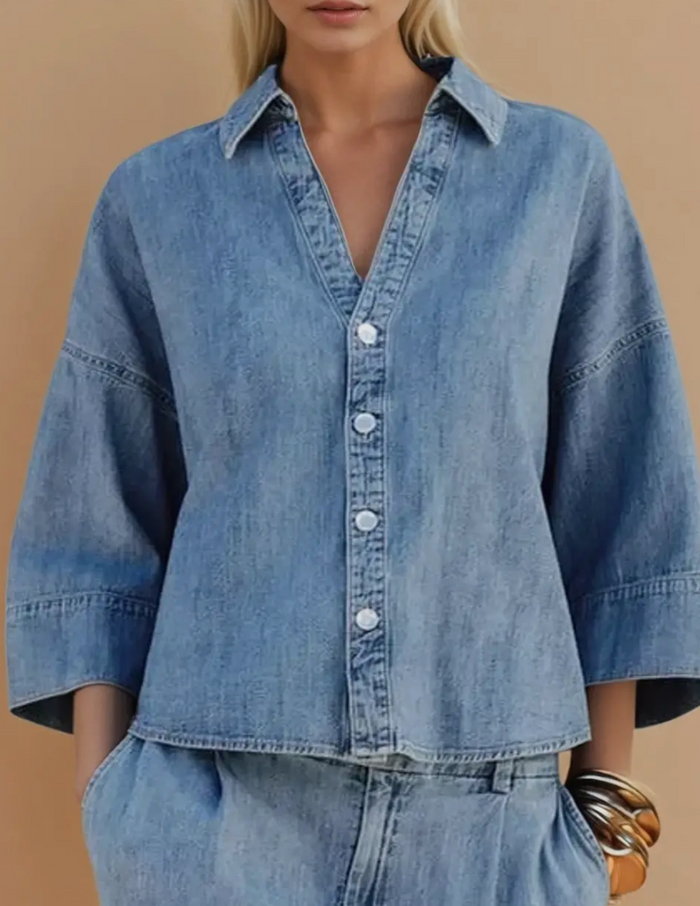 Azura Oversized Denim Wide Sleeve Shirt