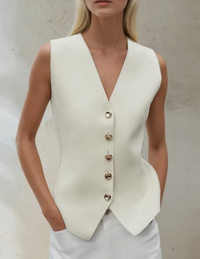 Elena Fine Knit Sleeveless Vest Top with Gold Buttons