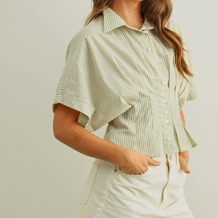 Camila Stripe Button Front with Pleated Waist Shirt