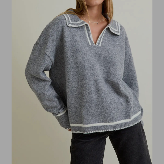 Eloise Knitted Sweater with Blanket Stitch Hem