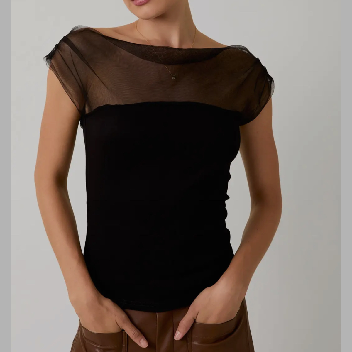 Sofia Glam Off the Shoulder Mesh & Ponte Drape Top