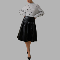 Phoebe High Waist A-Line Vegan Leather Midi Skirt