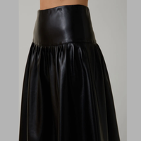 Phoebe High Waist A-Line Vegan Leather Midi Skirt