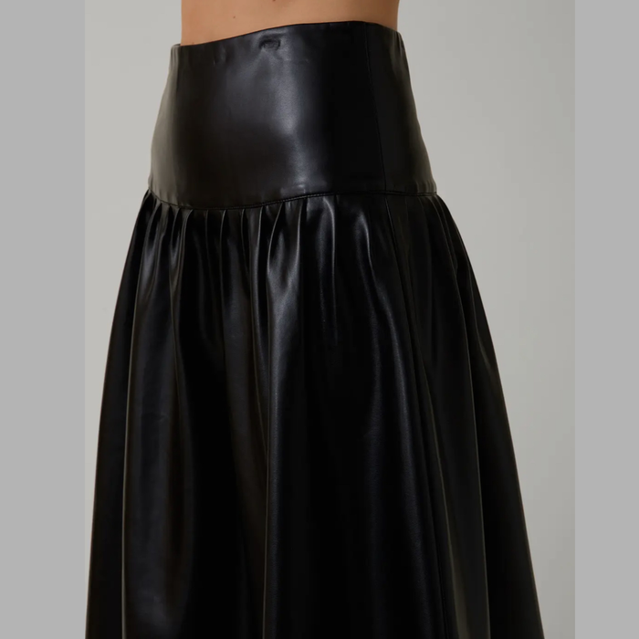 Phoebe High Waist A-Line Vegan Leather Midi Skirt