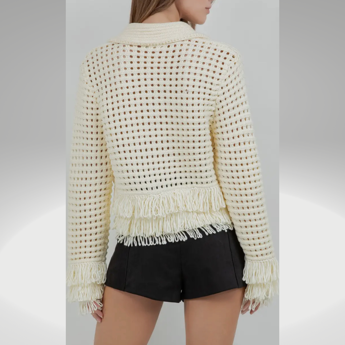 Angelica Fringe Detailed Soft Knit Button Down Cardigan