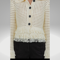 Angelica Fringe Detailed Soft Knit Button Down Cardigan