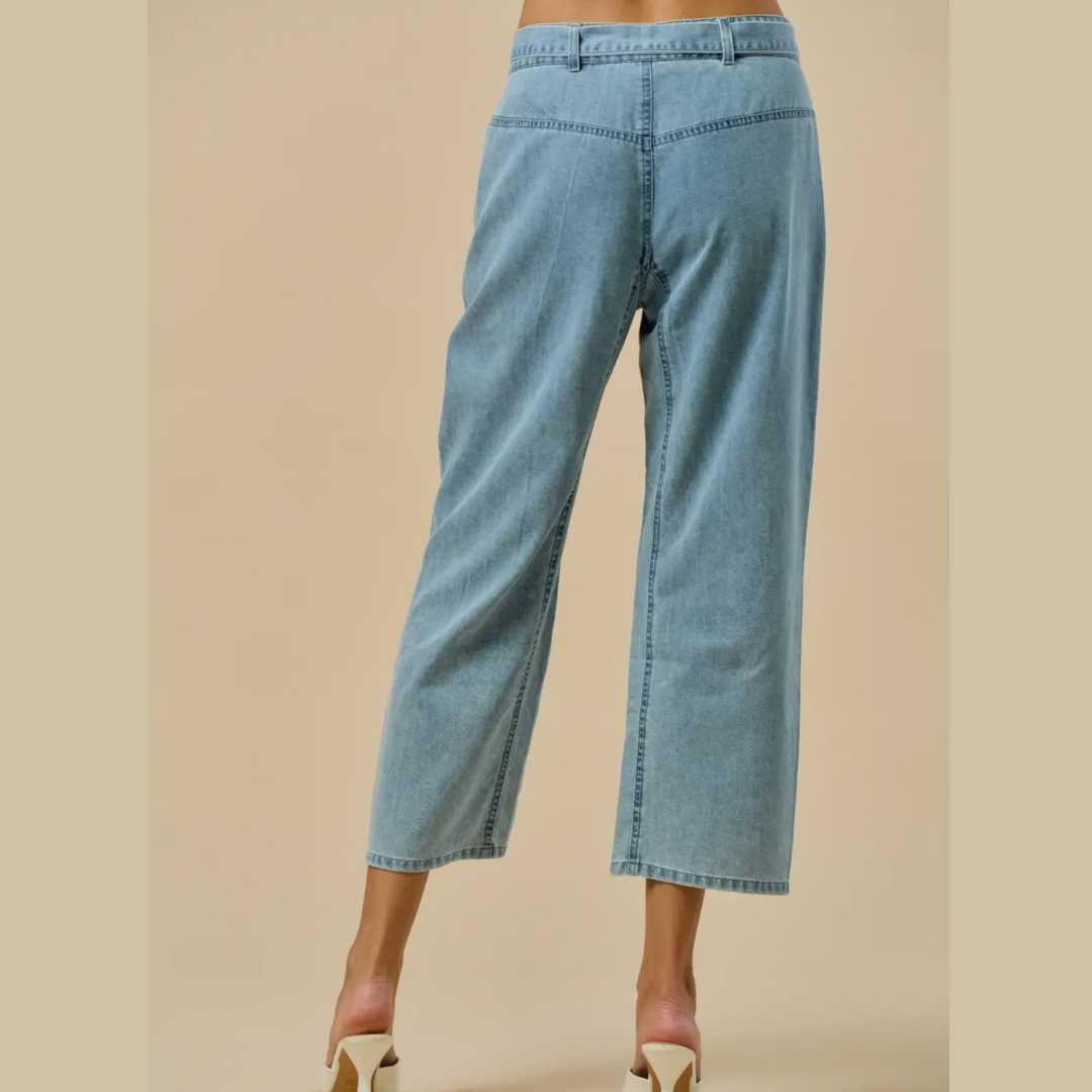 Lily Pearl Detailed Belt Denim Pants