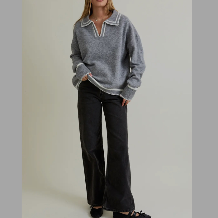 Eloise Knitted Sweater with Blanket Stitch Hem