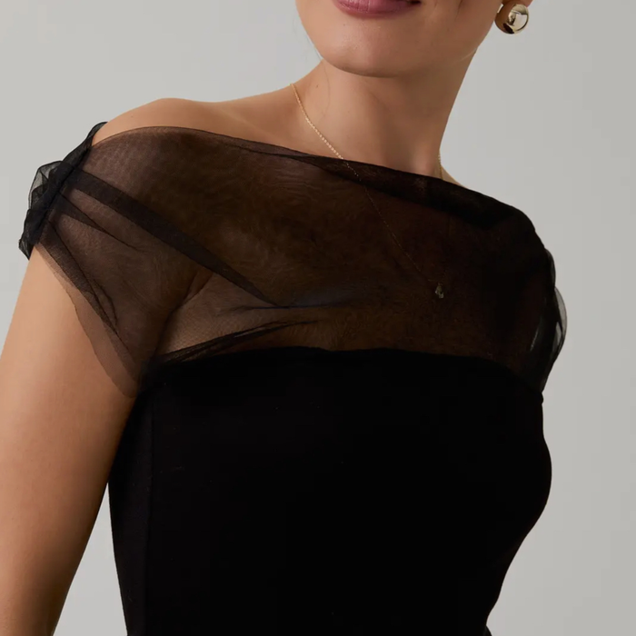 Sofia Glam Off the Shoulder Mesh & Ponte Drape Top