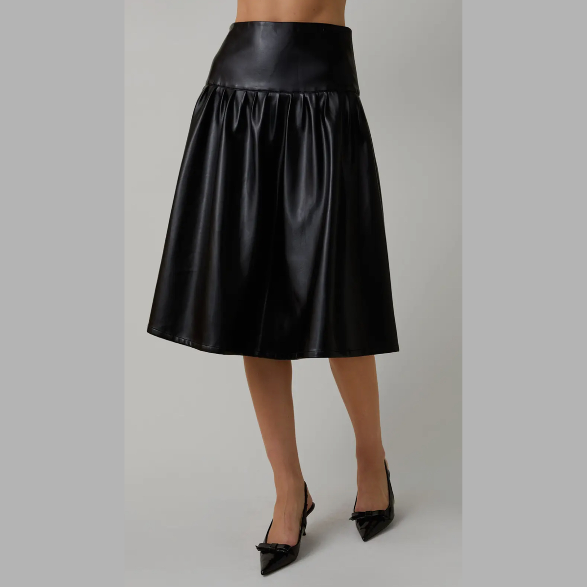 Phoebe High Waist A-Line Vegan Leather Midi Skirt