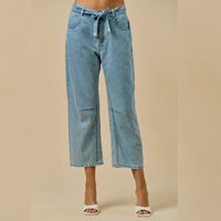 Lily Pearl Detailed Belt Denim Pants