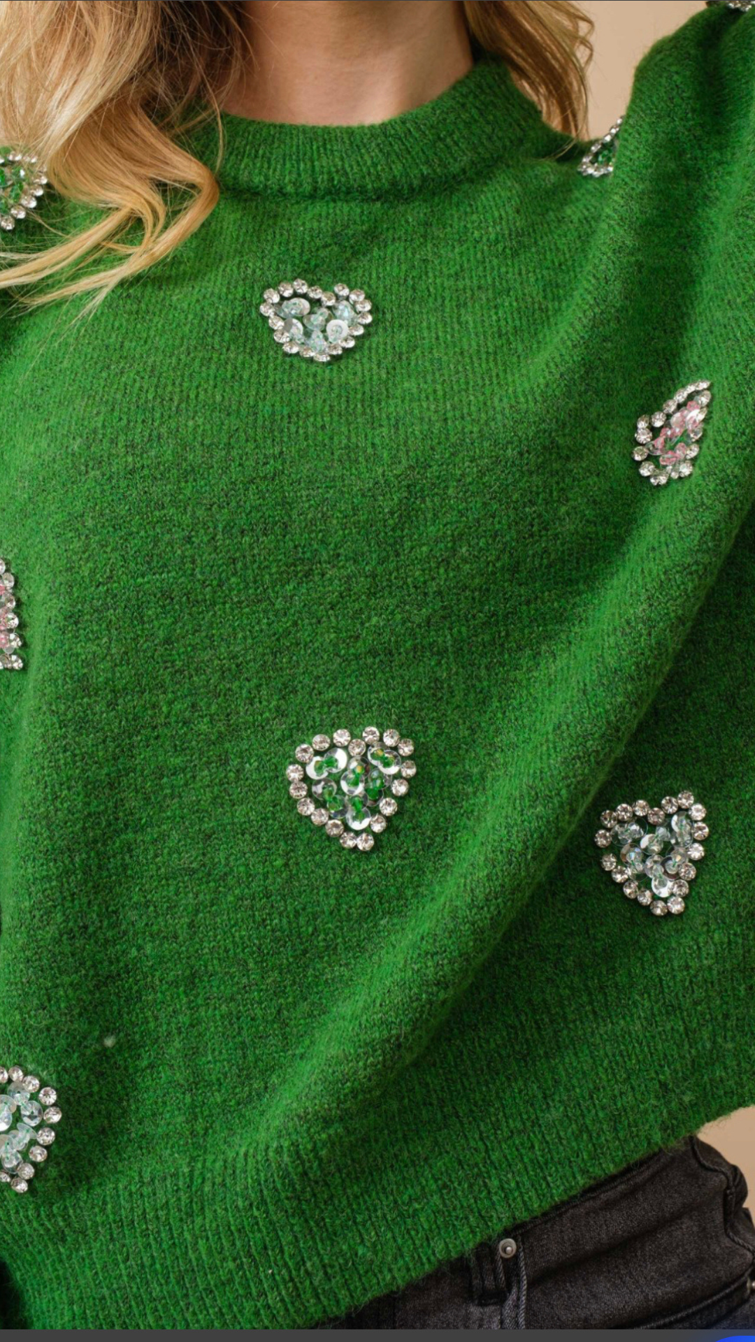 RHINESTONE HEART SWEATER