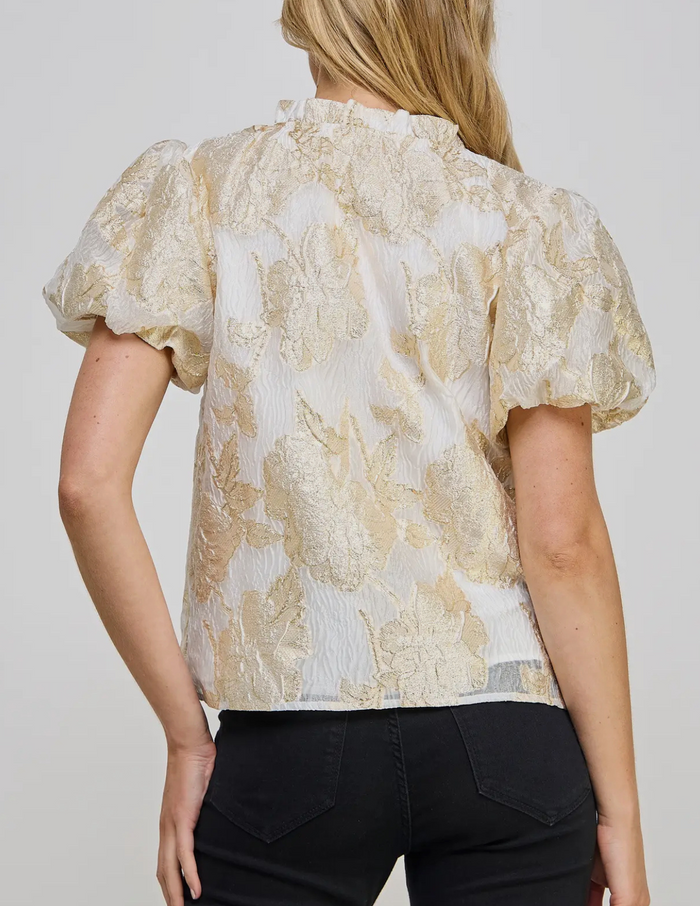 Noella Gold Foiled Puff Sleeve Top