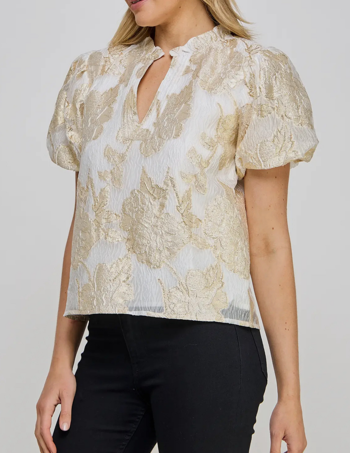 Noella Gold Foiled Puff Sleeve Top