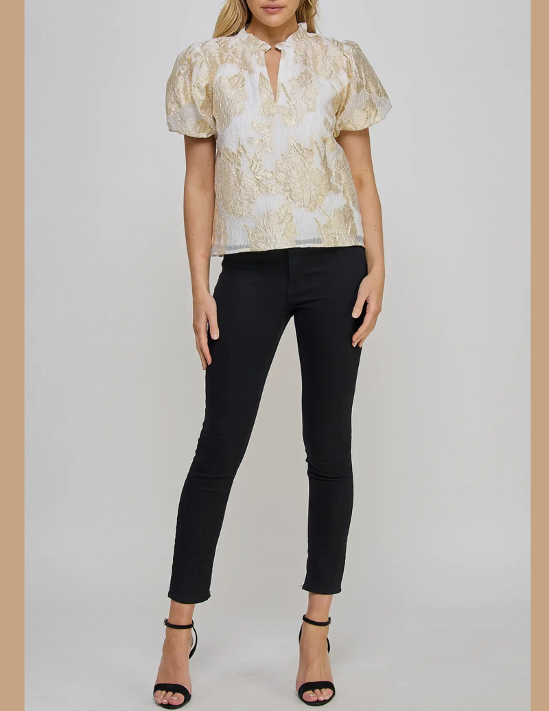 Noella Gold Foiled Puff Sleeve Top