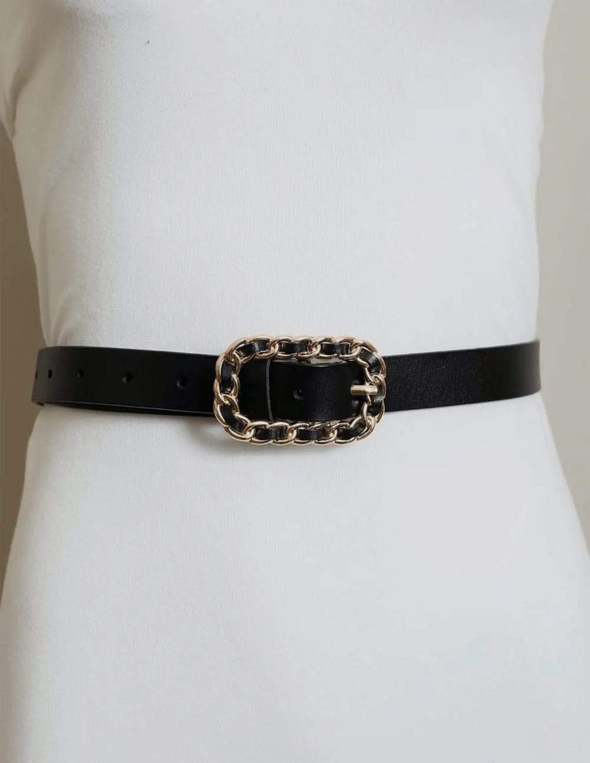 Leather Gold Chain Buckle Belt