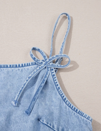Tallulah Bow Detail Ruffle Hem Denim Mini Dress