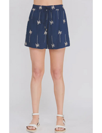 Aria Palm Embroidery Shorts