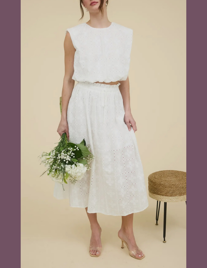 Santorini Eyelet Blouse & Ruffle Skirt Set
