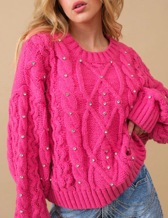 RHINESTONE CABLE SWEATER