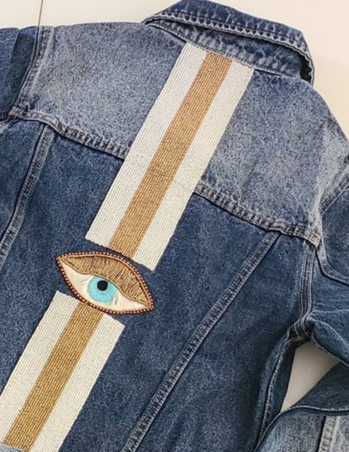 HAND EMBROIDERED EVIL EYE DENIM JACKET