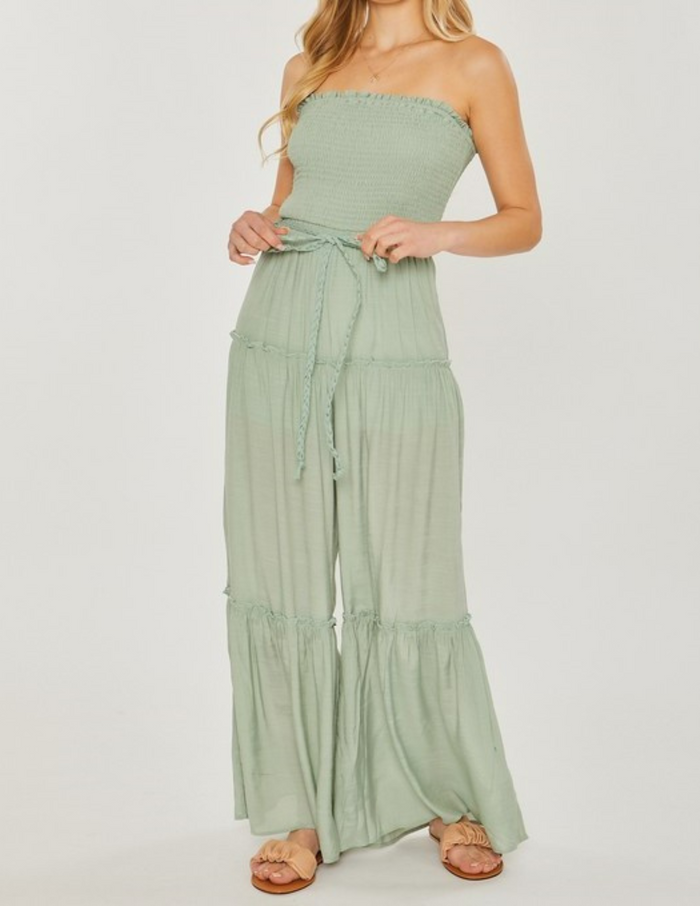 SADIE SMOCKED RUFFLE JUMPSUIT