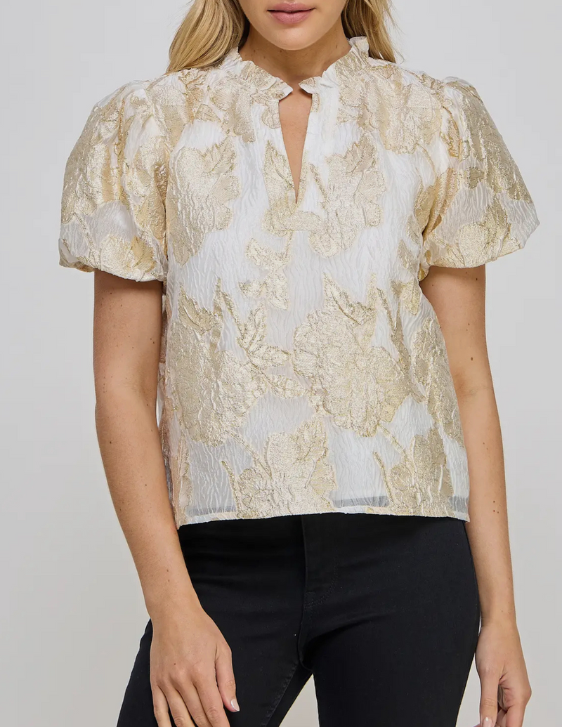 Noella Gold Foiled Puff Sleeve Top