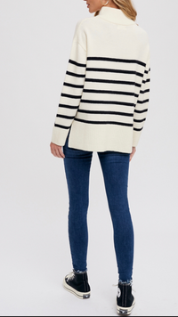 STRIPED QUARTER ZIP SWEATER