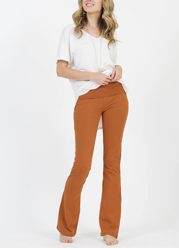 COTTON FOLD OVER FLARE YOGA PANTS