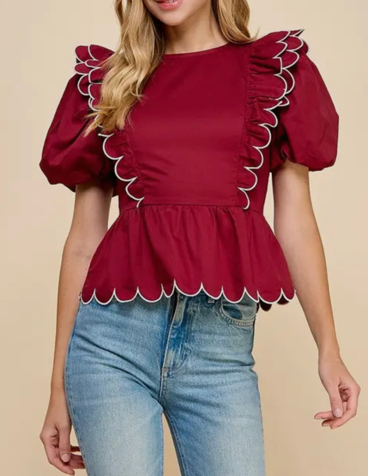 Alina Scalloped Detail Round Neck Top