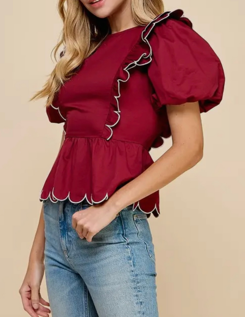 Alina Scalloped Detail Round Neck Top