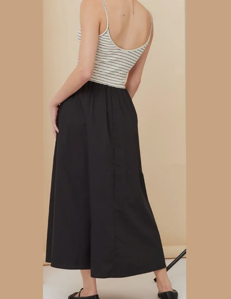 Arabella Striped Knit Contrast Poplin Maxi Dress