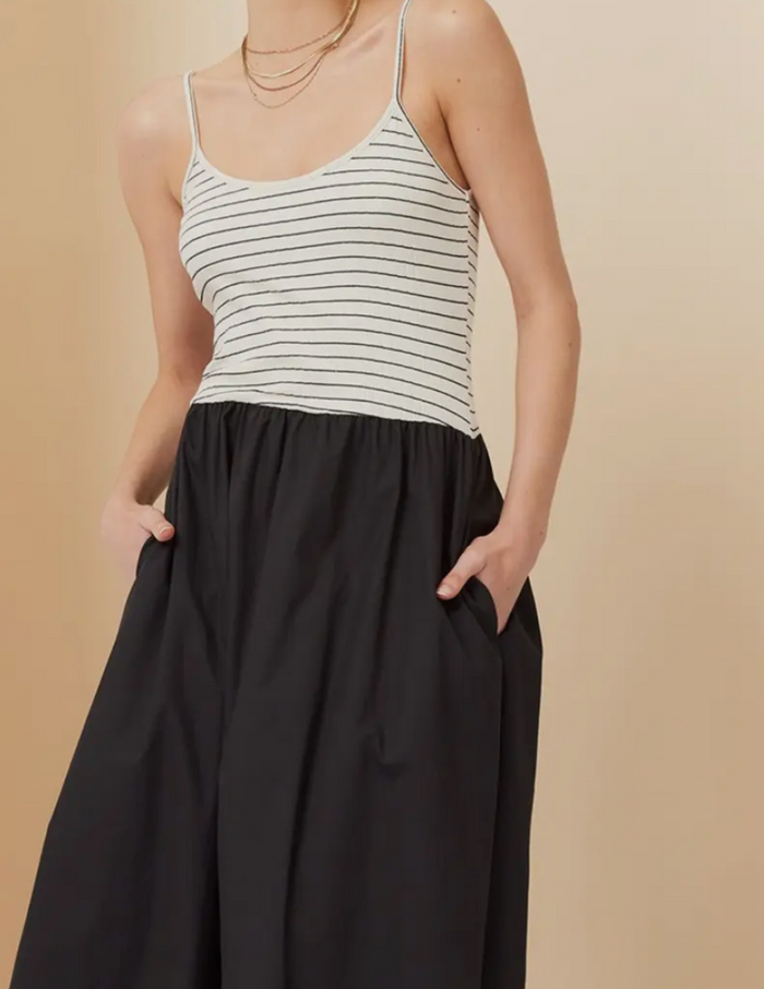 Arabella Striped Knit Contrast Poplin Maxi Dress