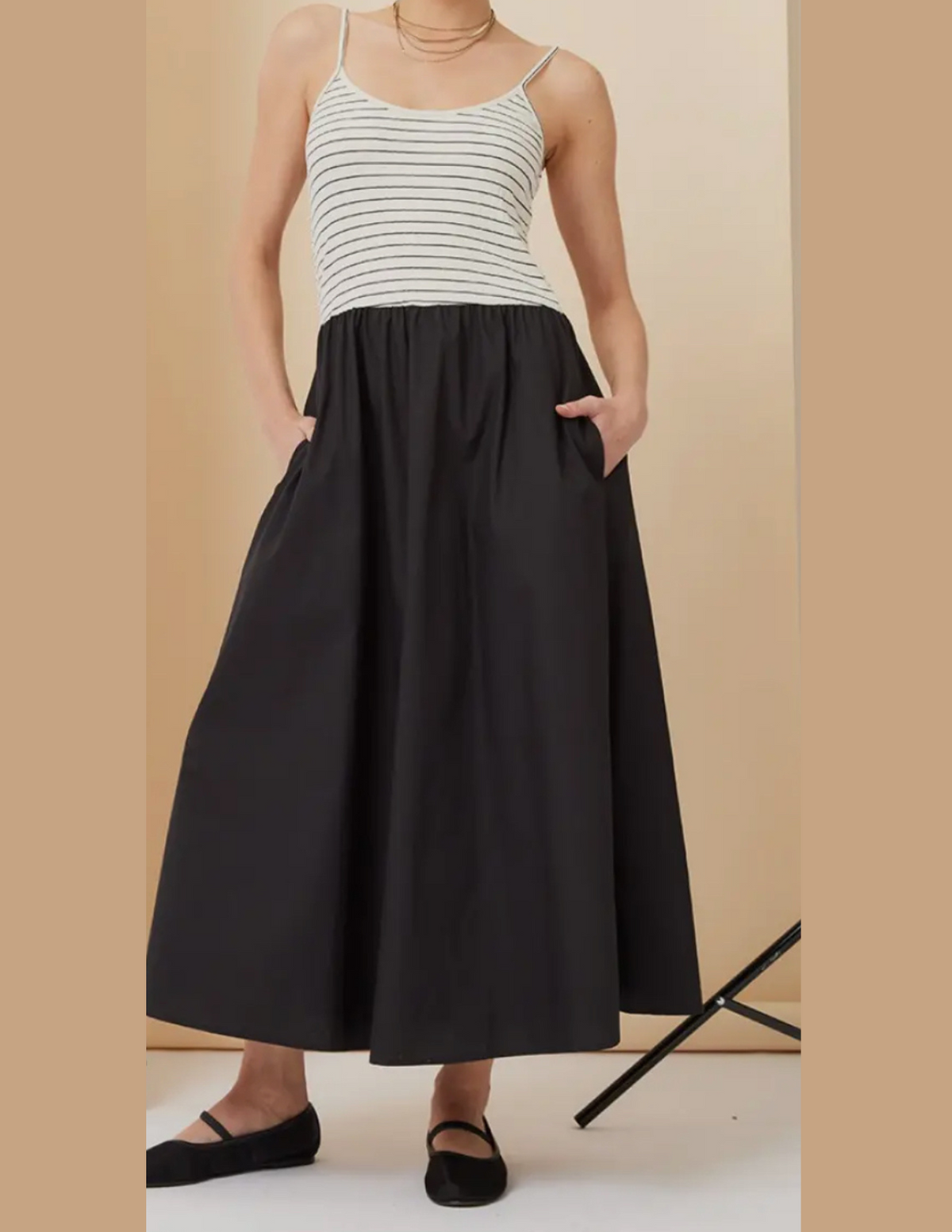 Arabella Striped Knit Contrast Poplin Maxi Dress MintyGrape Boutique Arabella Striped Knit Contrast Poplin Maxi Dress MintyGrape Boutique