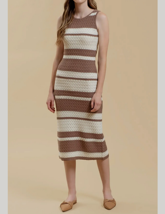 Mia Striped Crochet Knit Midi Dress