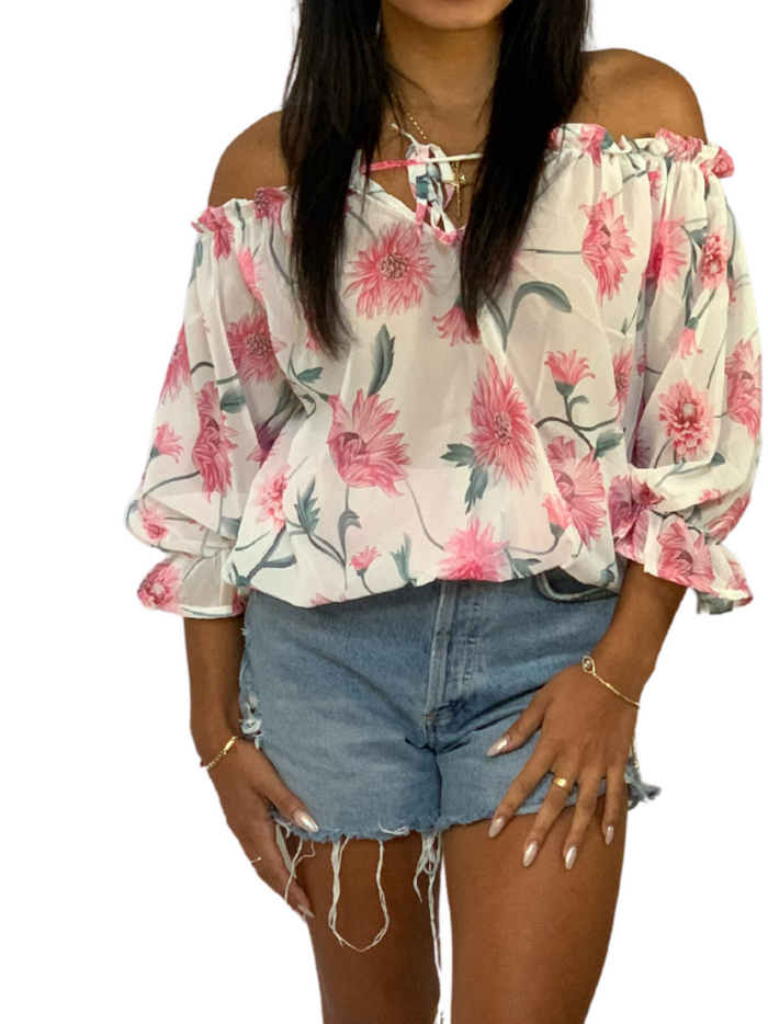 PINK FLORAL OFF THE SHOULDER TOP