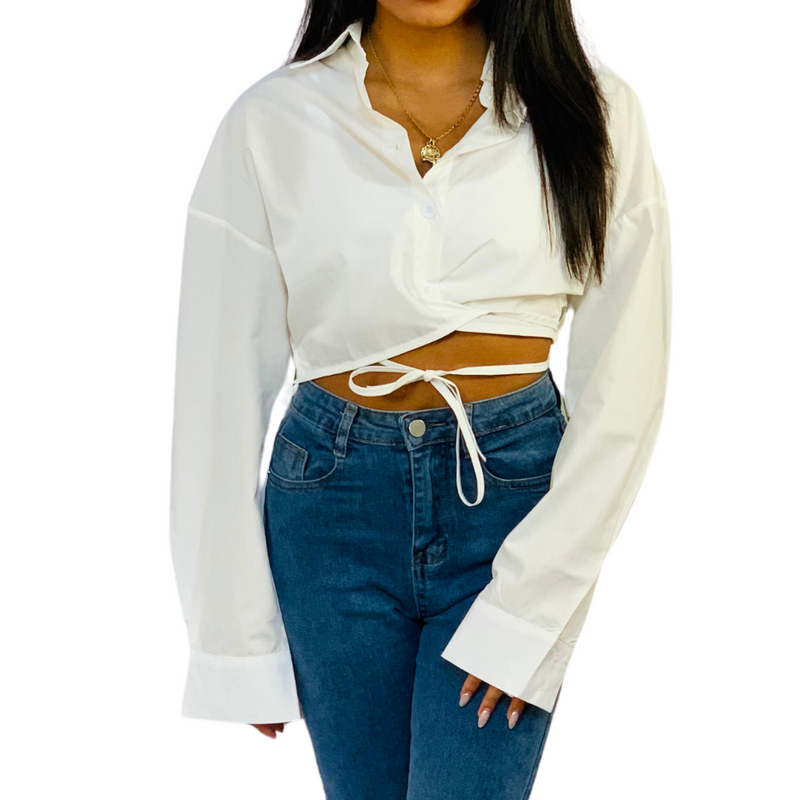 TIE WAIST WRAP SHIRT