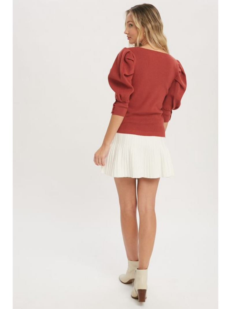 PUFF SLEEVE V-NECK SWEATER